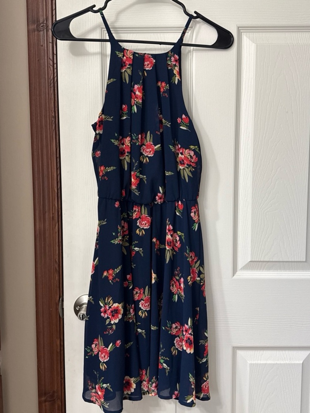 Navy Floral Halter Dress